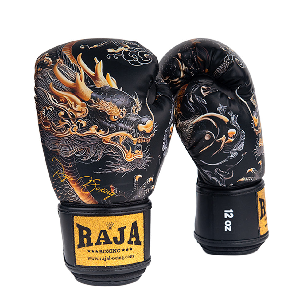 Gants de boxe fantaisie Rajaboxing 'Gold Dragon' semi-cuir