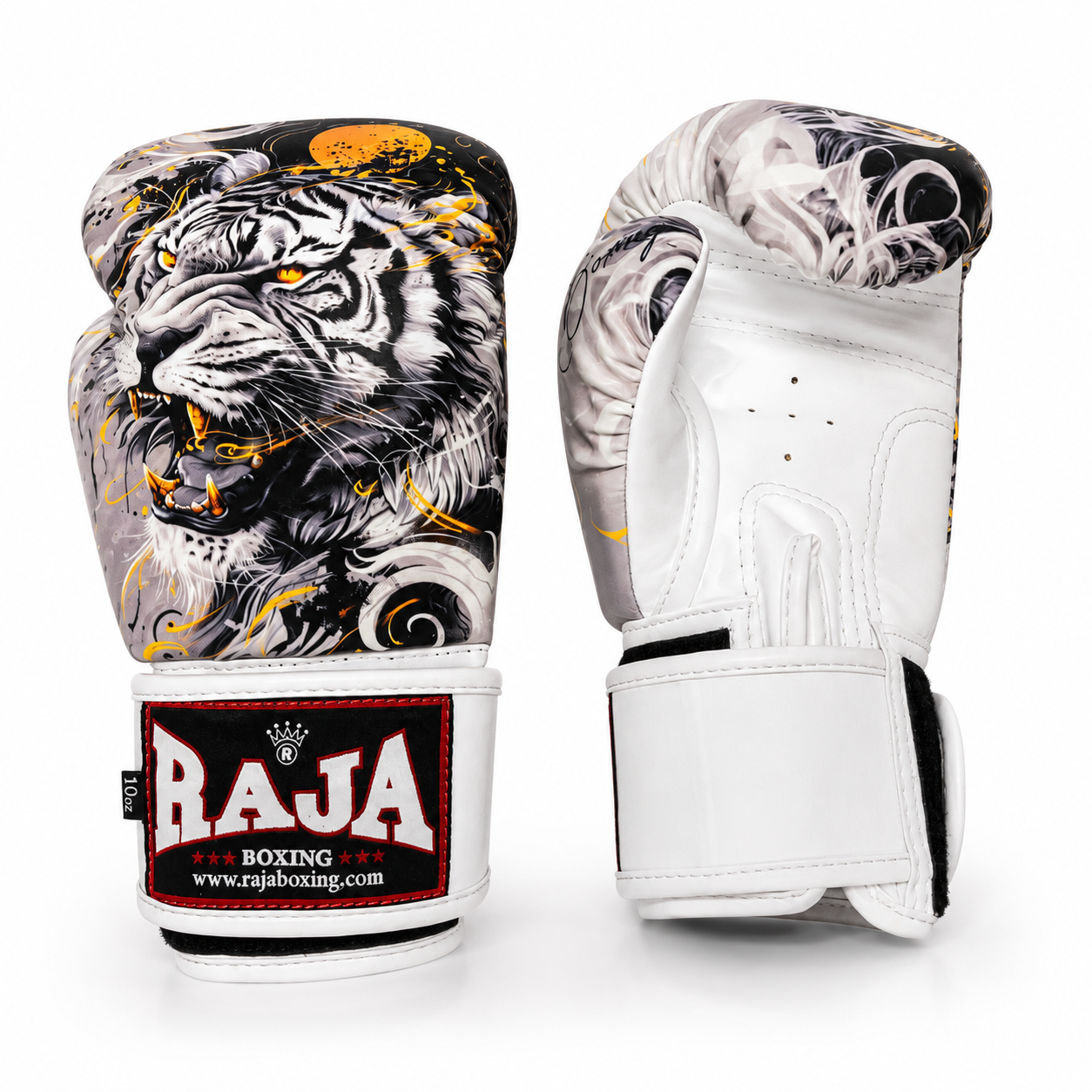 Gants de boxe fantaisie Rajaboxing 'White tiger' semi-cuir