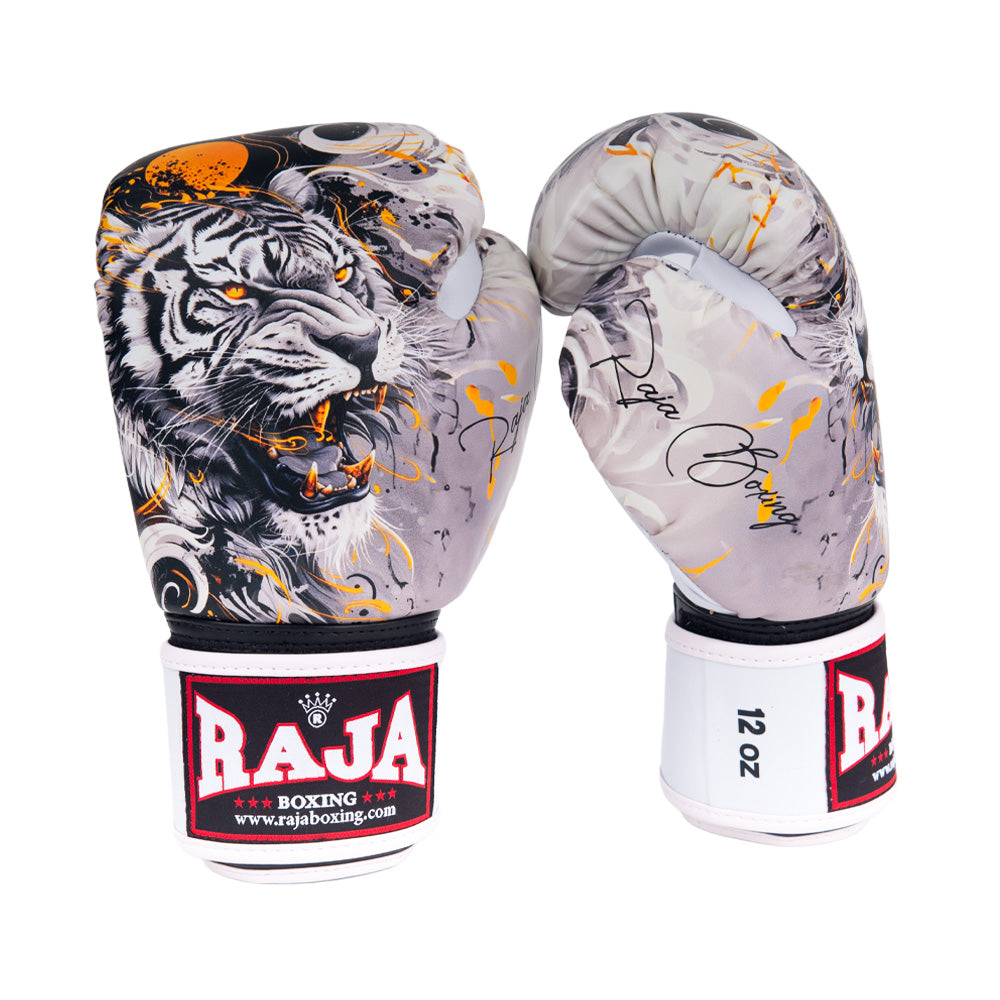 Gants de boxe fantaisie Rajaboxing 'White tiger' semi-cuir